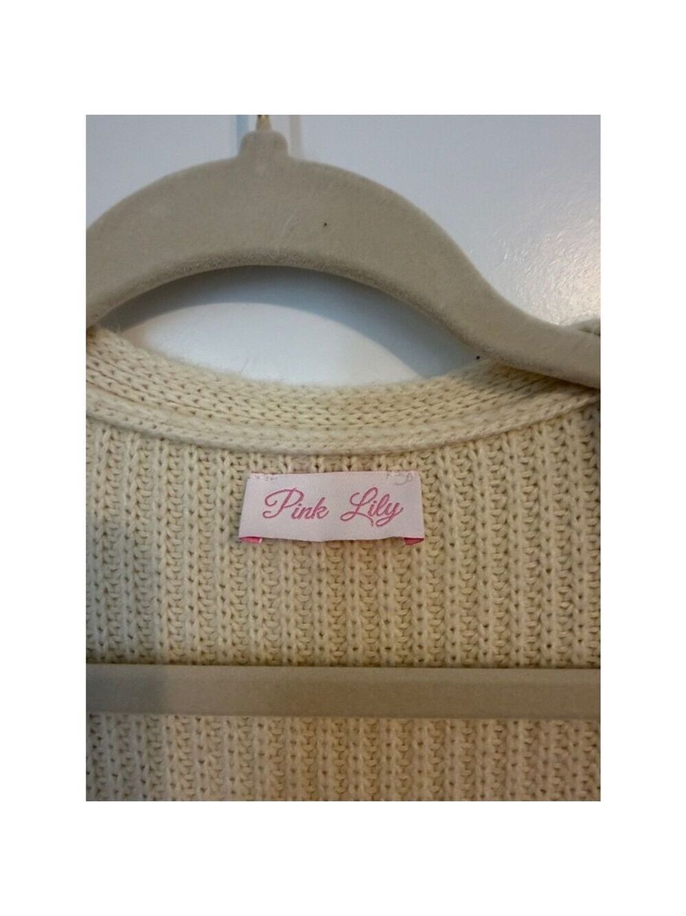 Pink Lily Cable Knit Open Front Cardigan XL Cream Long Sweater - Picture 2 of 3